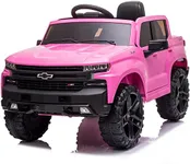 Kidzone 12V Battery Powered Licensed Chevrolet Silverado Trail Boss LT Kids Ride On Truck Car Electric Vehicle Jeep with Remote Control, MP3, LED Lights - Pink