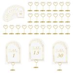 JOYIT 30 Sets Wedding Table Number 1-30 with 30 Pcs Heart Table Number Holders, White Gold Table Number Cards with Place Card Holders, 4" x 6" Table Numbers for Wedding Reception and Birthday