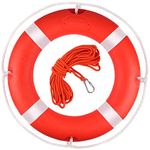 BALAVA Safety Flotation Throw Ring,23" Life Ring Buoy with Reflective Tape & Grab Lines,Orange Ring Buoy for Boats,Include Water Floating Life Saving Rope(1Pack)