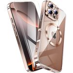 QiiStar Clear Titanium for iPhone 16 Pro Case with Screen Protector [Compatible with MagSafe][Full Camera Cover Protection] Metallic Glossy Luxury Soft TPU Case iPhone 16Pro Phone Cover,Desert Gold