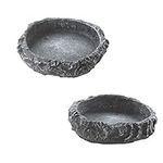 2 Pack Reptile Water Dish Food Bowl Rock Worm Feeder for Leopard Gecko Lizard Spider Scorpion Chameleon