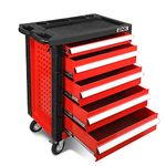 DNA MOTORING 30.5" L x 18" W x 38" H 5-Drawer Lockable Slide Tool Chest Rolling Tool Cart Cabinet (TOOLS-00001) with Keys, Red, Upgrade Package