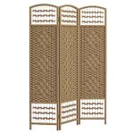 HOMCOM 3 Panel Room Divider, 5.6 ft Tall Folding Privacy Screen, Wave Fiber Freestanding Partition Wall Divider for Home Office, Natural