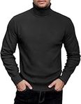 COOFANDY Mens Turtleneck Jumper Knitted Sweater Roll Neck Jumpers for Men UK High Neck Knitwear Winter Jumper Lightweight Jumper Black M