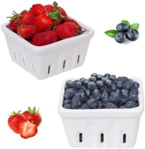 Zen People Ceramic Berry Basket | Reusable Stoneware Berry Bowls with Holes | Porcelain Fruit Colander | Strainer | Set of 2 Berry Boxes, White
