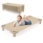 HONEY JOY Kids Daycare Cots, Pack of 6, 52” L Stackable Toddler Nap Cots for Resting, Naptime, Easy Lift Corners, Ready-to-Assemble, Heavy Duty Sleeping Cots for Preschool (Beige)