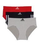 adidas Women's Seamless Brief Panties 3-Pack, Black With Stripes/Heather Grey/Vivid Red, M