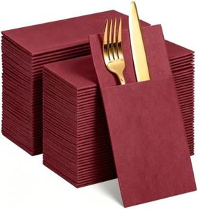 120 Pcs Burgundy Linen-Feel Paper Napkins with Built-in Flatware Pocket, Pocket Linen Napkins Prefolded Cloth Like Paper Napkins Bulk for Silverware Wedding Baby Shower Birthday Bridal Party