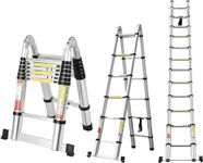 LAEYI 12.5Ft A Frame Telescoping Ladder, Lightweight Extension Ladder Balance Bar&Movable Wheel, Compact Ladder, Capacity Telescopic Ladder, Rv Collapsible Ladder For Household, Outdoor, Aluminium