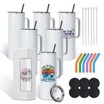 BetterSub 6 Pack Sublimation Tumblers with Handle 20oz Double Wall Vacuum Insulated Skinny Sublimation Blanks with Lid and Straw Stainless Steel Coffee Travel Mug for Hot Cold Drinks