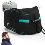 Large Flight Pillow Neck Chin Head Support Best Memory Foam Neck Pillows for Unisex Airplane Car Home Sleeping Rest with Compact Carry Bag (Black,L)