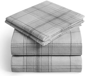 Mellanni Cotton Flannel Sheets Full Size - Double Brushed Flannel Deep Pocket Fitted Sheet - Warm and Cozy, Easy Care - Luxury Heavy Weight Full Size Sheet Sets - 4 Piece Set (Full, Light Gray Plaid)