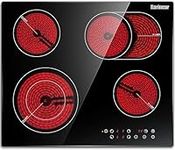 Karinear Ceramic Hob, 60cm Built-in 4 Zones Electric Cooktop with Dual Oval Zone 6600W, Hard Wired, No Plug Included