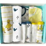 TinyLane - Curated for you! 100% Organic Gift for New Born Baby Boy & Girl, 0 to 6 Months, Pack of 8, Multi Color, Skin Friendly, Winter Special, Baby Shower Gifts (Duck + Bird, Pack of 8)