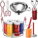 Canning Supplies Starter Kit -7Pcs Stainless Steel Canning Set with Jar Wrench, Stainless Steel Rack, Kitchen Tong, Bubble Popper, Magnetic Lid Lifter, Wide Mouth Funnel, Jar Lifter (Red)