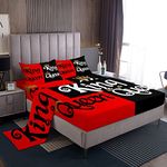 Erosebridal King and Queen Crown Bed Sheets Red and Black Bedding Set for Couple Adults Men Women Queen,Valentine's Day Romantic Sheet Set Soft Lightweight Fitted Sheet + Flat Sheet + 2 Pillow Cases