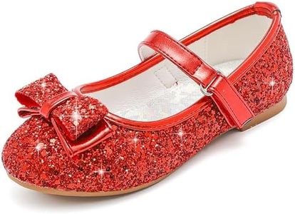 Parrosoo Flower Girls Shoes Red Dress Shoes Toddler Girls Flats Low Heel Princess Fancy Kids Shoes Red Shoes for Girls Birthday Party Wedding (3501Red 11)