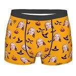 Custom Halloween Men's Boxer Briefs with Photo Face Personalized Men Boxers Customized Shorts Underpants for Man Boyfriend Husband Valentines Day Birthday Fathers Day New Year Funny Gifts for Him