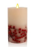 Luminara Flameless LED Candle Embedded Moving Flame Pillar Unscented Real Wax with Recessed Edge, Remote Ready, Timer (6.5-inch, Red Berry)