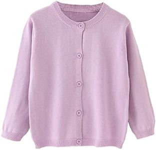Little Girl Knit Cardigan Sweater - Toddler Button Down School Uniforms Cardigan, Purple, 12 Months