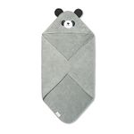 MORI Unisex Hooded Panda Towel Grey Organic Cotton Absorbent Quick Drying Lightweight 75x75cm for Infants Durable Comfortable Blanket Ideal for Bathing Home or Travel