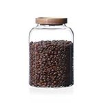 INCETUE 2000ML / 66 FL Oz Glass Storage Jar with Wood Lid, Stackable Clear Cylinder Bottle Canister Pantry Jar with Air Tight Bamboo Lid for Food, Coffee, Flour, Spaghetti, Cookie