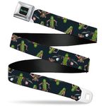 Rick and Morty Belt, Seatbelt Buckle Belt, Rick and Morty Pickle Rick Rat Suit Poses Scattered Black, Adjustable, Multi-color, 3.81 cm Wide