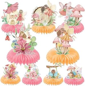 Fairy Honeycomb Centerpieces Birthday Decorations - 9PCS Fairy Party Centerpieces for Table, Butterfly Flower Fairies Theme Party Decorations, My Fairy First Birthday Baby Shower Supplies