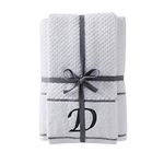 SKL Home Monogram D Bath and Hand Towel Set, White, 4-Pack