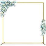 Wedding Arch Backdrop Stand, 6.6x6.6 FT Gold Wedding Arches for Ceremony Square Metal Balloon Arch Stand Garden Arbor Frame for Wedding Birthday Party Baby Shower Background Decoration