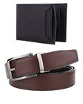 USL Black Brown Reversible Two in One Belt and Black ATM Wallet for Men Combo (38)