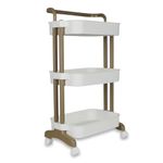 Nayasa Signature Trolley 3 Layer Cart | Plastic Organizer Rolling Cart with Wheels| Modern Organizer Rack | Movable Storage Rack | Multipurpose Plastic Space Saver Storage Cart | White & Beige