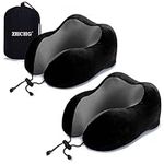 ZHCHG 2 Pack Travel Neck Pillow, Best Memory Foam Neck Pillow for Airplane, Head Support Comfortable Pillow for Sleeping Rest, Train, Car & Home Use- Black