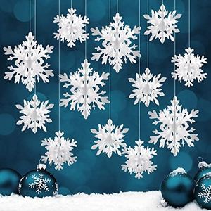 Becellen 12 Pièces 3D Flocons de Neige Décoration, Blanc Sapin de Noël, Déco Papier Pendentifs pour Noël Fêtes