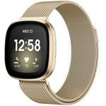 JKD Bands Compatible with Fitbit Sense Versa 3 Sense 2 and Versa 4 Smartwatch Women Men, Stainless Steel Metal Mesh Magnetic Band Replacement for Sense 2/Versa 4/Sense/Versa 3 Watch, Small Champagne