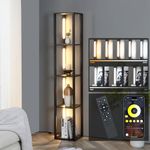 FENLO Fancy 64 Inches Heavy Duty Corner Shelf with Lights, LED Floor Lamps for Living Room, Heavy Duty Corner Shelf, Tall Floor Lamps with Shelves, 3-Tier Brightness LED Black