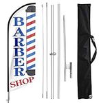 FSFLAG Barber Flag, Barbershop Flags with Pole Kit 11FT, Barbershop Flag with Pole Set for Businesses, Advertising Swooper Feather Flag Banner Sign for Barber Shop Business