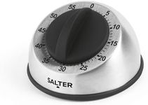 Salter 338 SSBKXR15 Mechanical Kitchen Timer - Countdown Egg Timer, 60 Minute, Clockwork Mechanism, Easy Grip Soft Touch Dial, Brushed Stainless Steel, Ideal for Cooking, Baking, Fitness and Studying