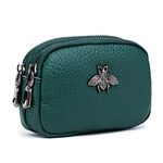 AprinCtempsD Ladies Genuine Leather Small Coin Purse Womens Mini Wallet Pouch Credit Card Holder with Double Zip (Green)