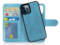 MyGadget Flip Case for iPhone 12 | 12 Pro - 2 in 1 Magnetic PU Leather Wallet Cover - Card Slots & Detachable Back Slim TPU Bumper Shell Light Blue