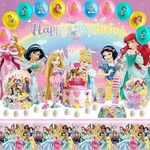 Princess Birthday Party Supplies Set 137Pcs Girls Princess Birthday Tableware Including Happy Birthday Backdrop Plate Balloons Napkins Tablecloth, Princess Theme Party Decorations for 10 People