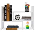 Hossejoy Wood Adjustable Desktop Storage Organizer Display Shelf Rack, Office Supplies Desk Organizer,White