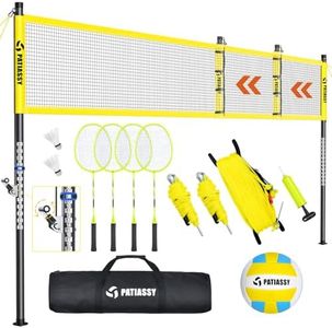 Patiassy Height and Width Adjustable Volleyball and Badminton Combo Set with Net
