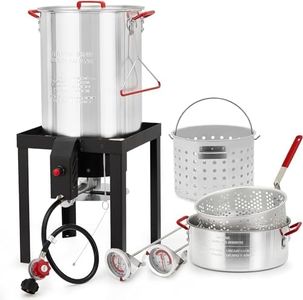 Garvee Seafood Boiling Kit with Strainer, Outdoor Aluminum Crawfish Boiler with Steam for Fish Crab Shrimp Lobster Boiling, 10 PSI Adjustable Regulator, 110000 BTU Propane Burner Stand