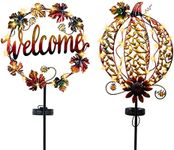 ALLADINBOX Metal Pumpkin Yard Stakes Halloween Thanksgiving Decor, 2 Pack Lighted Solar Powered, Fall Harvest Outdoor Décor, Yard, Garden, Porch (Welcom & Pumpkin)