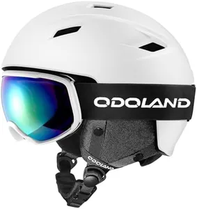 Odoland Ski Helmet and Goggles Set, Snowboard Helmet Glasses for Men, Women & Youth - Shockproof/Windproof Gear for Skiing, Snowboarding White,L