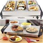 Vintage Gourmet® 4 Tray Food Warmer, All in One Buffet Server with Warming Plate Function, Turkey & Vegetables, Keeps Food Warm, Variable Temperature Control, Cool-Touch Handles Easy Portability 300W