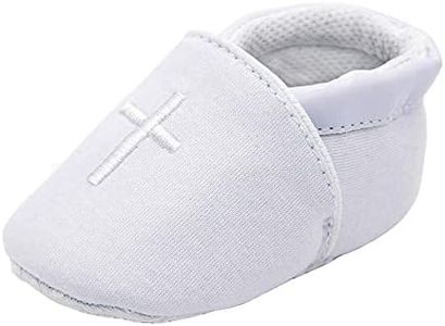 Baby Boys Soft Cross Baptism Christening Shoes Premium Sole Infant/Toddler Sneaker, 12-18 Months White-a