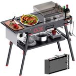 OOX Portable Grill Table with Double-Shelf for Outdoor Prep,Folding Grill Stand Fits Blackstone Griddle 17 Inch 22 Inch, Tabletop Propane Gas Grill Cart, Camping BBQ Cooking, Stainless Steel, Black