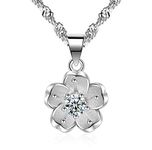 Yikoly Women's / Girls' Necklace 925 Silver with Pendant AAA Cubic Zirconia Flowers Small Short Choker Necklace Y Chain Simple Summer Necklace Jewellery for Her